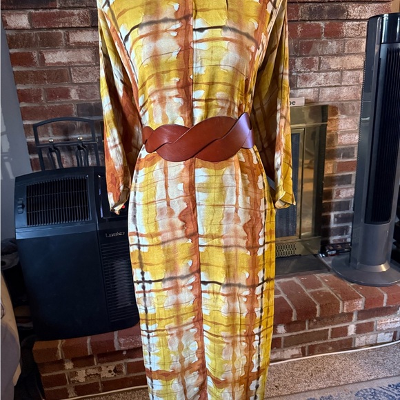 Zara Dresses & Skirts - Zara Yellow and Brown Midi Dress (selling without accessories- Belt/necklace)
